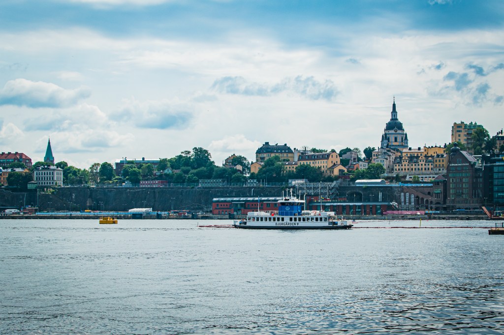 Stockholm boat on water. Summer in Stockholm. Scandinavian holidays. Stockholm City break
